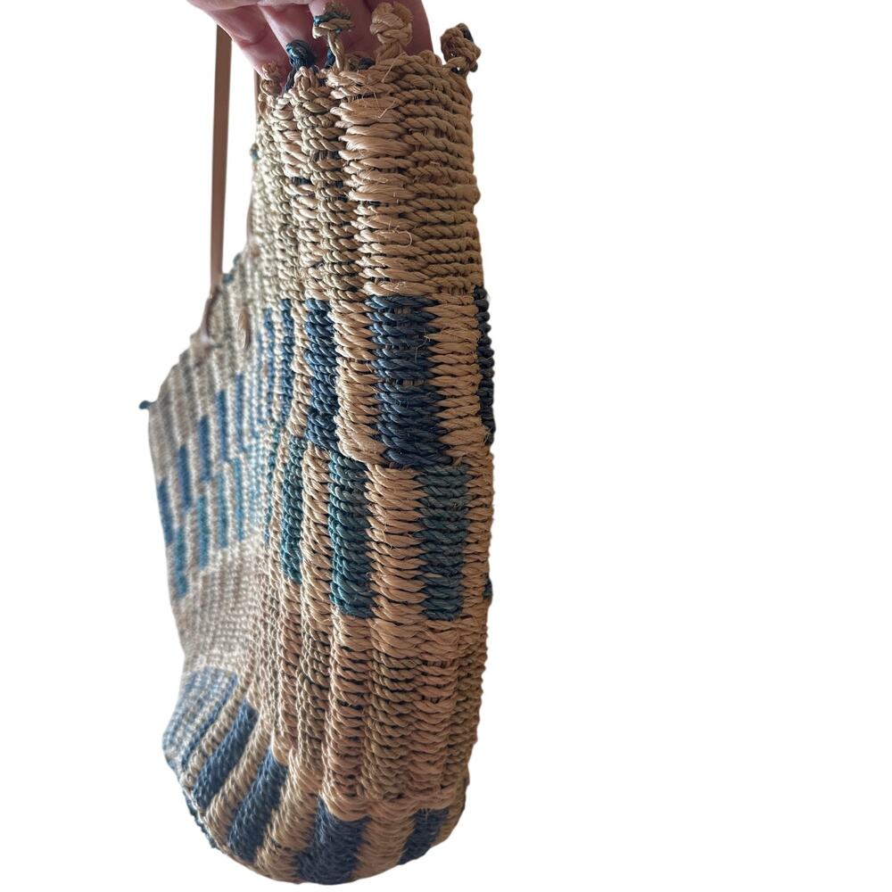 Tory Burch Ella Straw Tote Blue Striped Boho Beach Bag - Picture 5 of 10